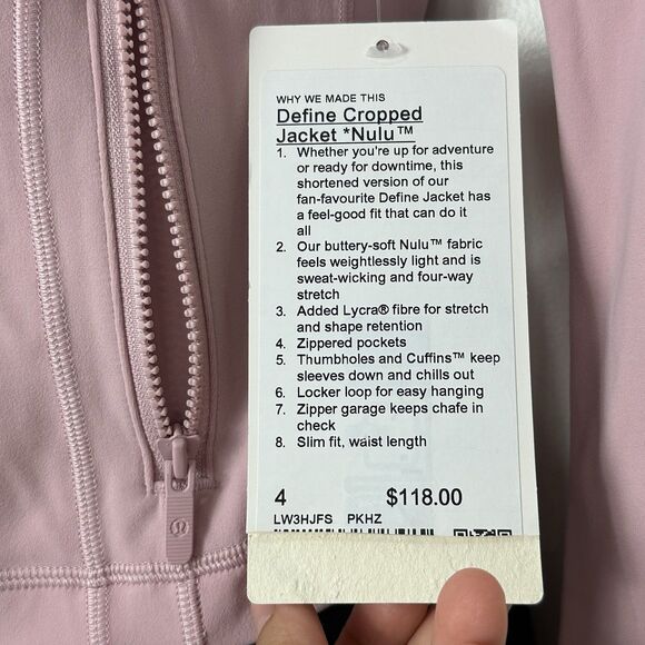 LULULEMON DEFINE CROPPED JACKET  NULU PINK HAZE SIZE 4 RARE - Picture 7 of 14
